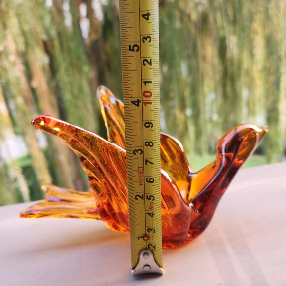 Amber Glass Bird in Flight Votive Holder 8 in wide 4 in high Tea Light Holder - Picture 9 of 9